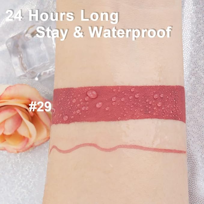 evpct 2Pcs Nude Pink Matte Lip Liner and Lipstick Pencil Makeup Set Brown Liquid Lipstick Lip gloss Stain Set Long Lasting Waterproof labiales mate 24 horas originales matte larga duracion 24 29#