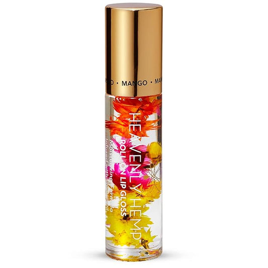 Blossom Roll on Lip Gloss, Scented Clear High Shine Moisturizing Lip Oil, Non Sticky, Infused with Real Flowers, Made in USA, 0.2oz, Mango Hemp