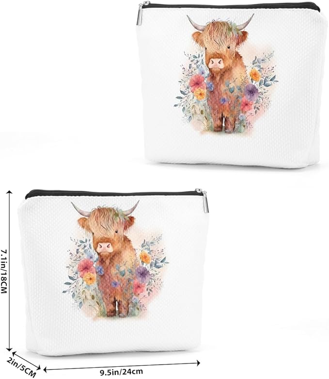 Western cosmetic bag highland cow