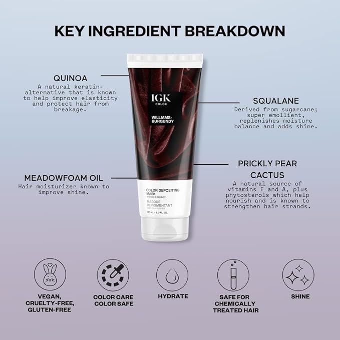IGK Hair Gloss Toner & Color Depositing Mask | Intense Burgundy Semi-Permanent | Vegan + Cruelty Free | Williams Burgundy
