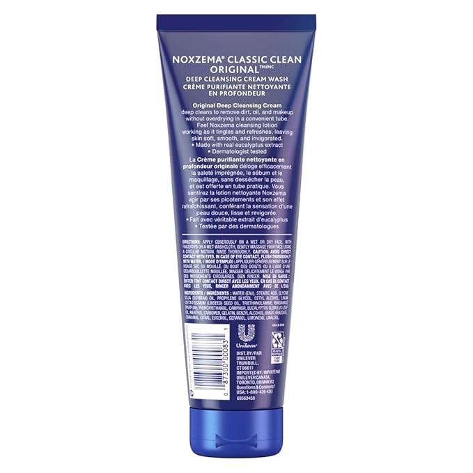 Noxzema Deep Cleansing Cream For healthy-looking and soft skin Original Face Cleanser Face Wash Removes Dirt, Makeup and Oil 8oz 6 Count