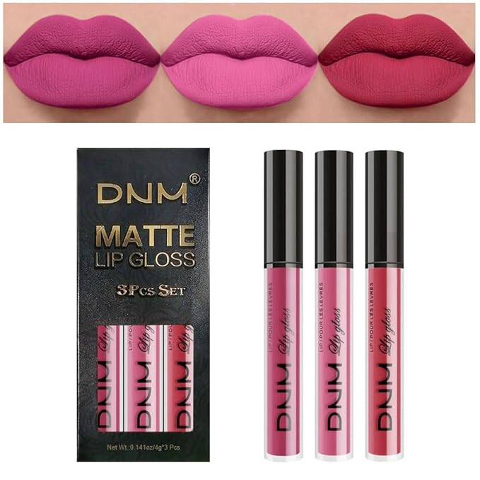 evpct 3Pcs Rose red plum Warm pink Deep cranberry Matte Liquid Lipstick Set for Women 24-hour Matte Lipstick Lip Stain Gloss Long Lasting 24 Smudge Waterproof labiales mate larga duracion 24