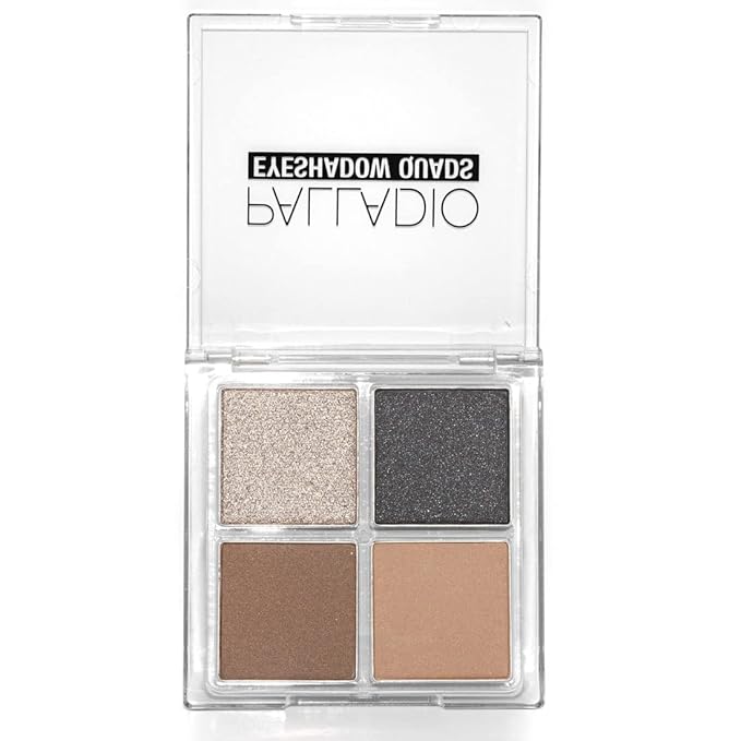 Palladio Eyeshadow Quads, Velvety Pigmented Blendable Matte, Metallic & Shimmer Finishes, Creamy Formula, Four Way Quad Eye Shadow Palette, Talc-Free (Party Rocker)