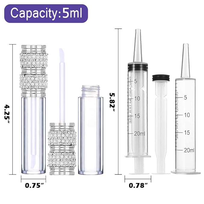 AMORIX 24 Pack 5ml Lip Gloss Tubes with Wand Pearl Style Lip Gloss Containers Lipgloss Bottles with 2pcs Syringes + Labels for DIY Lip Gloss