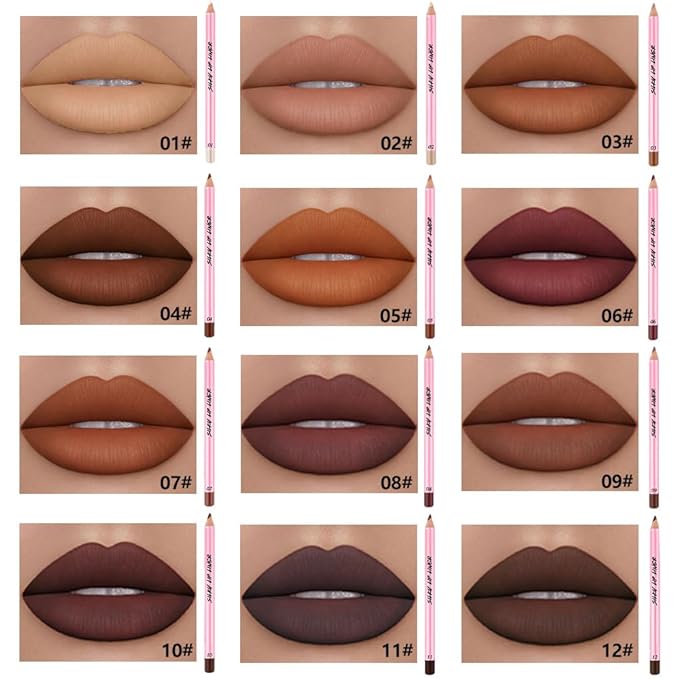 12Pcs Lip Liner Pencil Set - Matte Lip Combo for Women, Waterproof & Smudgeproof, Precise Lip Shaping & Sculpting, Includes Sharpener, Assorted Colors Set B