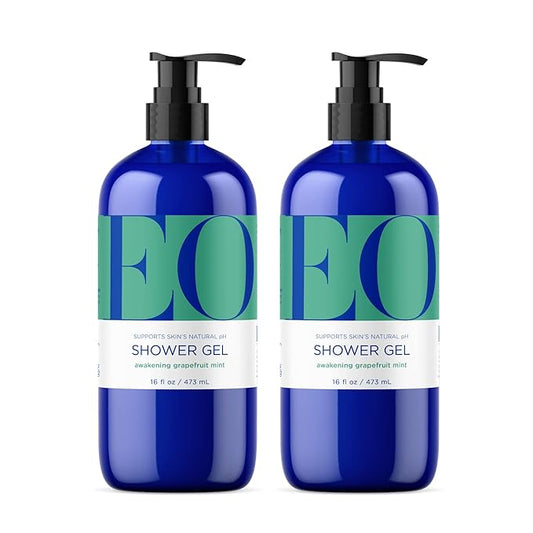 EO Shower Gel Body Wash, 16 Ounce (Pack of 2), Grapefruit and Mint, Organic Plant-Based Skin Conditioning Cleanser with Pure Essentials Oils
