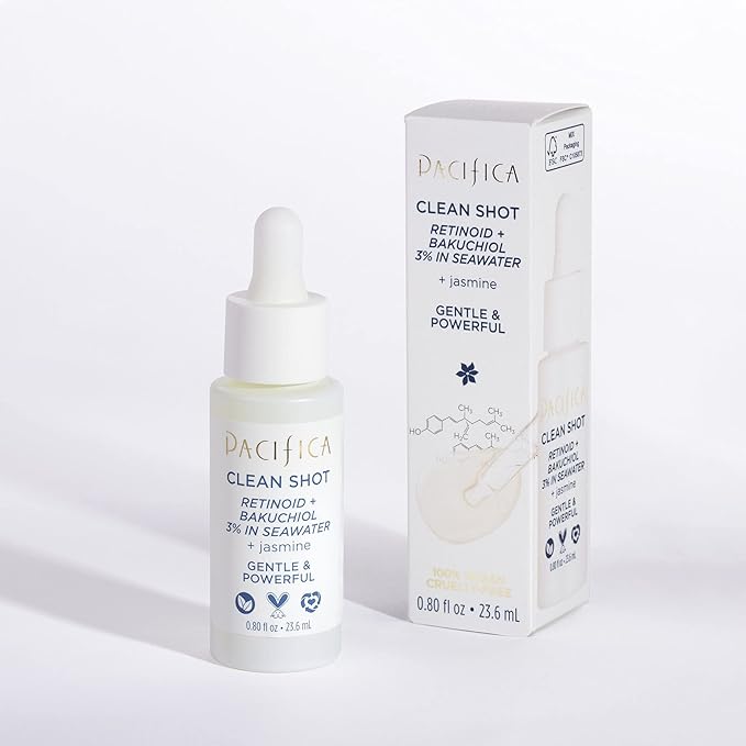 Face Serum by Pacifica - Clean Shot Retinoid 3% Solution with Bakuchiol – Anti-Aging Facial Serum with Advanced Retinoid Complex for Fine Lines & Wrinkles, Vegan & Cruelty-Free, 0.8 oz