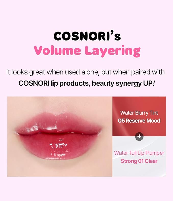 COSNORI Water-full Lip Plumper - Lip volumizing effect, Plump & moist texture, Hydrated lips, Vegan (Strong 03 Purity Coral)
