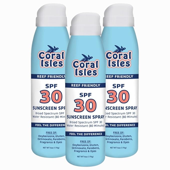 Sunscreen Spray SPF 30 - Broad Spectrum UVA/UVB Protection - Hawaii 104 Reef Act Compliant (Oxybenzone & Octinoxate Free) - Non-Greasy, Fragrance Free - Water Resistant - 6 Fl Oz 3 pack