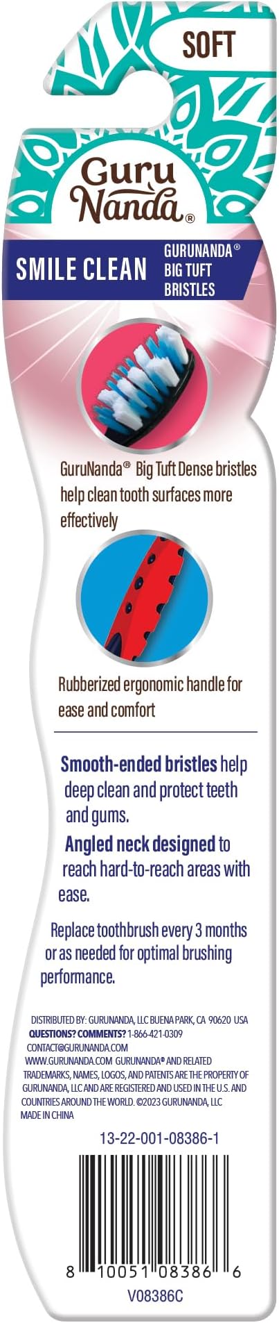 GuruNanda Smile Clean Toothbrush - Big Soft Bristles - Helps Clean Plaque, Whitens Teeth, and Aids in Fresh Breath – BPA-Free Brush for Adults & Kids - 1 Count