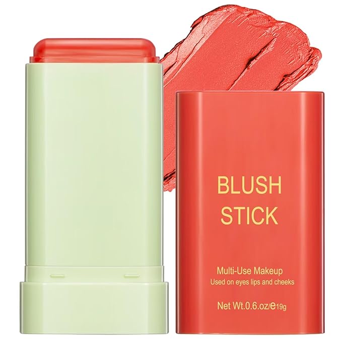 Multi-Use Makeup Blush Stick,Beauty Solid Moisturizer Stick,Waterproof Natural Cheek(3#coral orange)