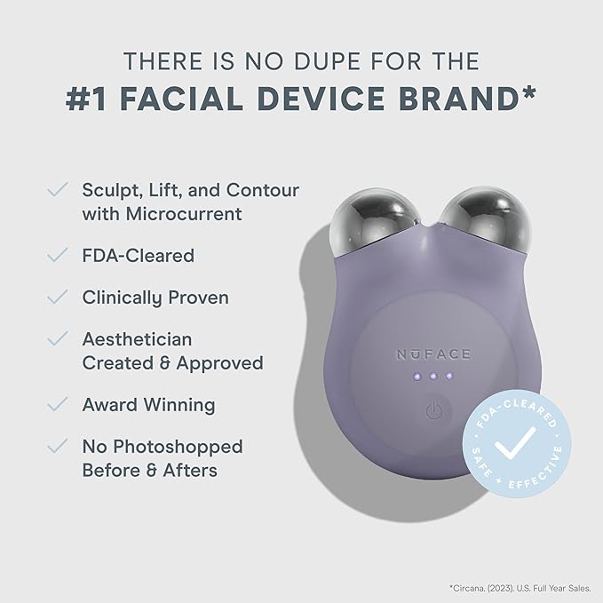 NuFACE MINI+ Microcurrent Facial Device Kit - FDA Cleared Face Sculpting & Skin Tightening Device to Contour, Lift & Tone + Microcurrent Gel Activator & Silk Creme - Violet Dusk