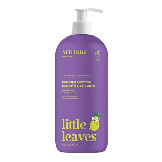 ATTITUDE Shampoo and Body Wash for Kids, EWG Verified Hair and Body Cleanser, Dermatologically Tested Soap, Plant and Mineral Based Bath Products, Vegan, Vanilla and Pear, 32 Fl Oz