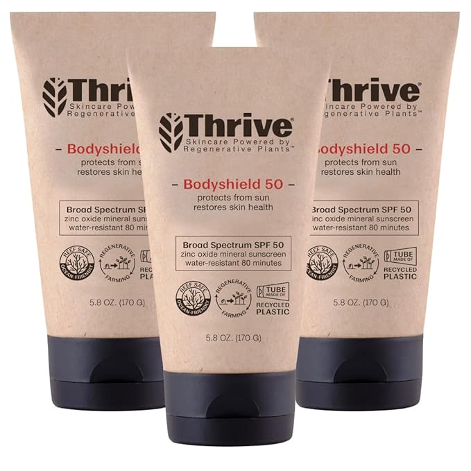 Thrive Natural Care Body Mineral Sunscreen SPF50 - Water Resistant Reef Safe Sunscreen with Broad Spectrum Clear Zinc Oxide Sun Block - Vegan, 5.8 Oz (Pack of 3)