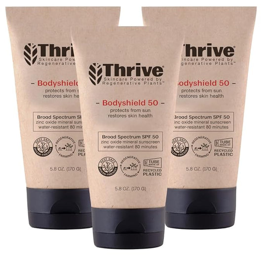 Thrive Natural Care Body Mineral Sunscreen SPF50 - Water Resistant Reef Safe Sunscreen with Broad Spectrum Clear Zinc Oxide Sun Block - Vegan, 5.8 Oz (Pack of 3)