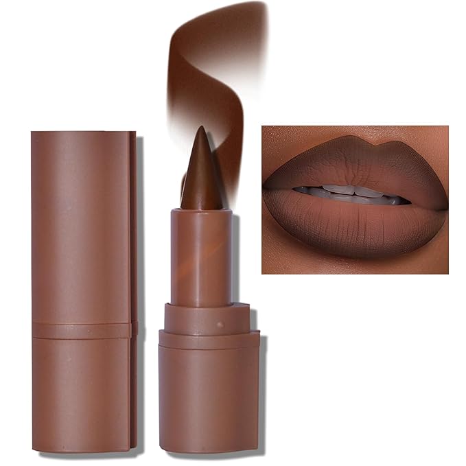 Erinde 2-in-1 Lip Liner and Lipstick Lip Combo Set, Matte Nude Dark Brown Red Lip Liner Creamy Lip Pencil Crayon, High Pigmented Long lasting Lipstick Makeup, 06# Coffee Bean