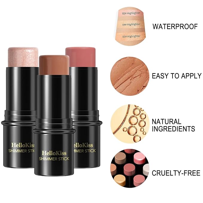 3Pcs Cream Contour Stick, with Highlighter Stick Bronze