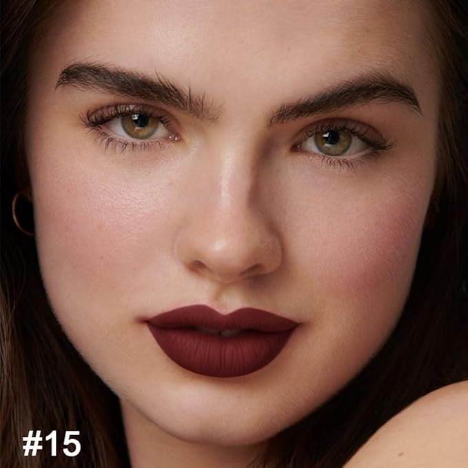 2-in-1 Deep Red Lip Liner & Lipstick Set Kit for Women, Matte Lips Kit with Lip Liner Lip Stains Long Lasting Waterproof 24 Hour Lipstick and Lip Liners Combo Lipliners Pencil Set 15