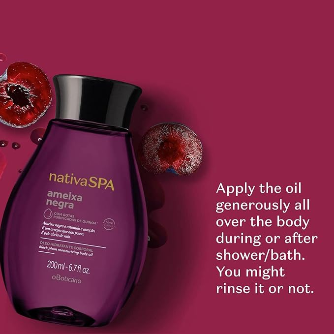 Nativa SPA by O Boticário, Black Plum Body Oil, Scented Moisturizer, Enriched with Purified Quinoa Drops to Boost Hydration, 6.8 Ounce
