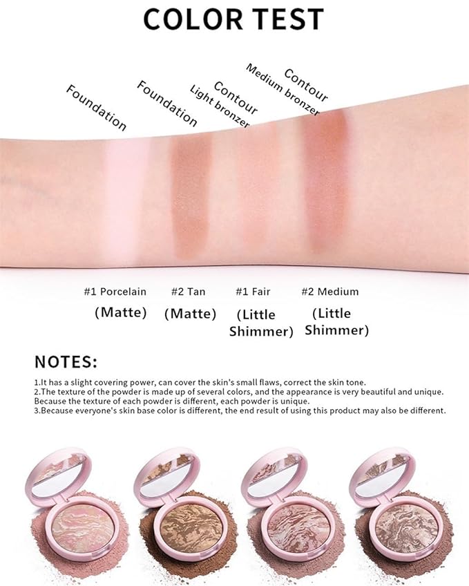 Go Ho Baked Bronzer Powder Makeup,Blush Glow Balance,Color Finish,03 Fair