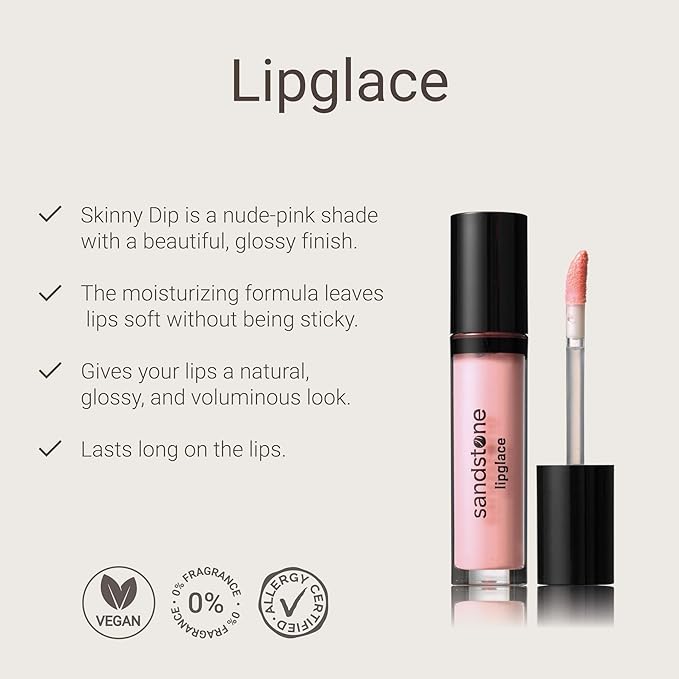 Lipglace - Skinny Dip - Hypoallergenic Vegan Lip Gloss - Fragrance Free & Allergy Certified - Non Sticky & Moisturizing Lipgloss - Anti-Aging Hydrating Lipgloss