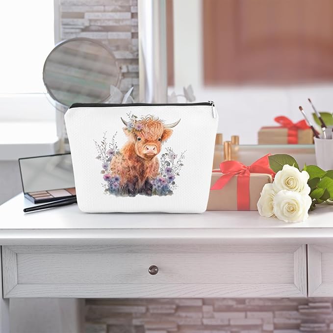 Western cosmetic bag highland cow