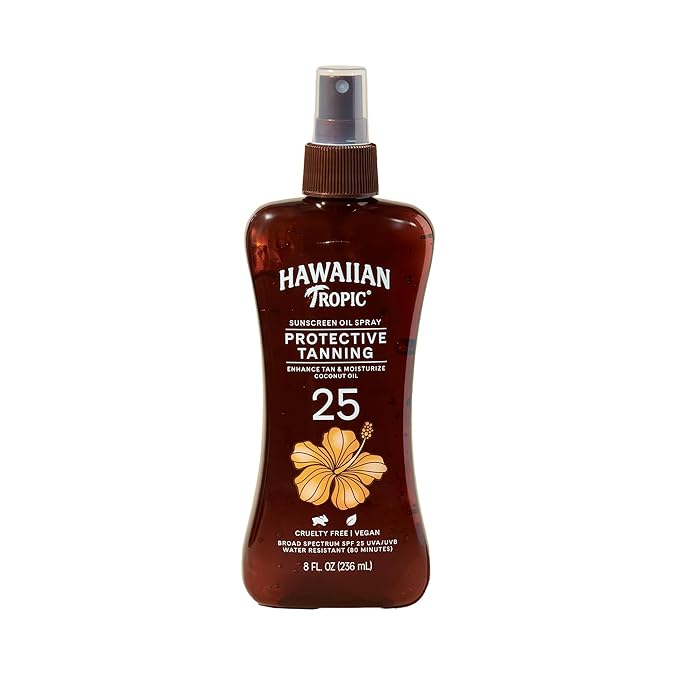 Hawaiian Tropic Protective Tanning Oil Spray Sunscreen SPF 25, 8oz | Tanning Sunscreen, Tanning Oil with SPF, Moisturizing Body Oil, Hawaiian Tropic Oil, Oxybenzone Free Outdoor Tanning Oil, 8oz