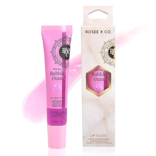 ROSÉE & CO Rosee Lip Gloss Vegan & Cruelty Free Treatment, Professional Make up, Long Lasting Glossy with Shea Butter, Moisturize, Protect & Smooth, High Shine, Non-Sticky (h. Bubble Gum, 0.5)