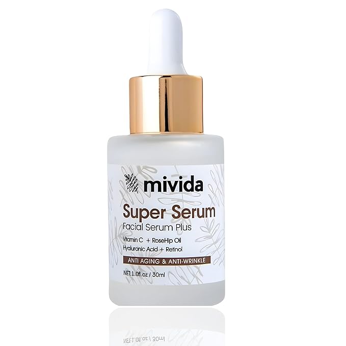 mivida Anti-Aging Super Serum with Retinol, Hyaluronic-Acid, Rosehip Oil, Vitamin C | All-In-One Face Serum For Wrinkles, Fine Lines, Dark Spot | 1oz