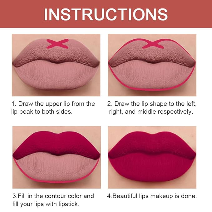 2-in-1 Plum Red Matte Lip Liner and Lipstick Combo, Red Lipsticks for Women 24 hour Long Lasting Waterproof Smudge Proof, Easy to apply, Everyday Lips Makeup 02
