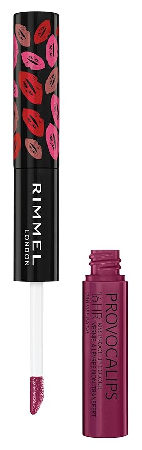 Rimmel London Provocalips 16hr Kiss-Proof Lip Color - Two-Step Liquid Lipstick to Lock in Color and Shine - 230 Kiss Fatal, .14 fl.oz.