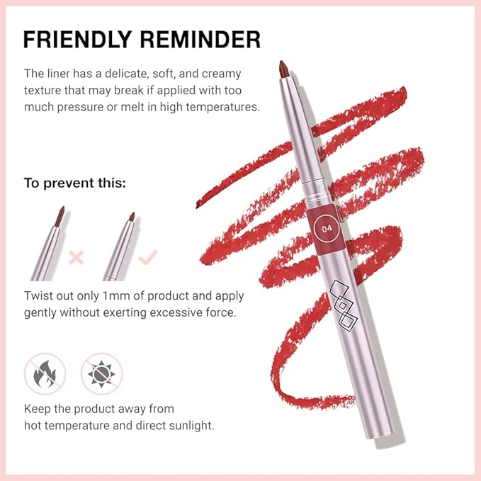 evpct Silky Smooth Lip Liner Pencil Retractable, Ruby Red Lip Liner Creamy Long-Lasting Formula for Precision Contouring Matte Velvet Pigmented Rich Lip Colors Crayon Lipstick 04