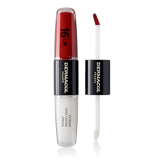 Dermacol NEW 16-Hour Lip Colour, Highly Pigmented Glossy Lip Stain, Two-Phase Lip Plumper Gloss, Kissproof Lip Makeup Products with Matte and Glitter Finish, n. 20