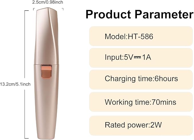 Hatteker Eyebrow Facial Trimmer, 2 in1 Rechargeable Hair Removal and Eyebrow Shaver - Face Lips Body Painless Razor with Built-in LED Light (Rose Gold)