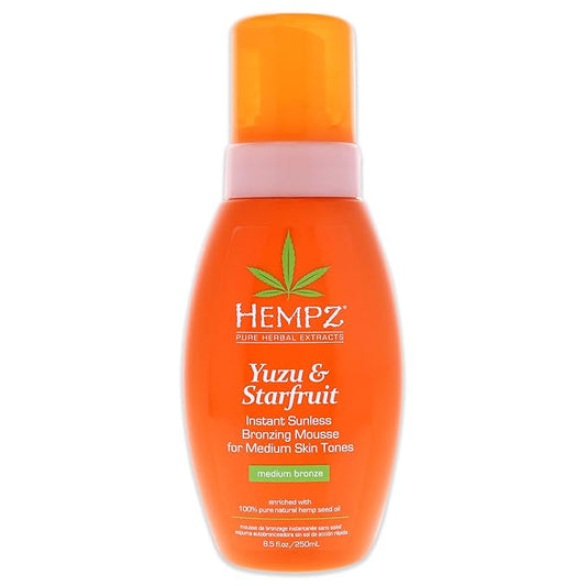 Hempz Yuzu and Starfruit Instant Sunless Bronzing Mousse, Medium Skin tones, 8.5 Ounce