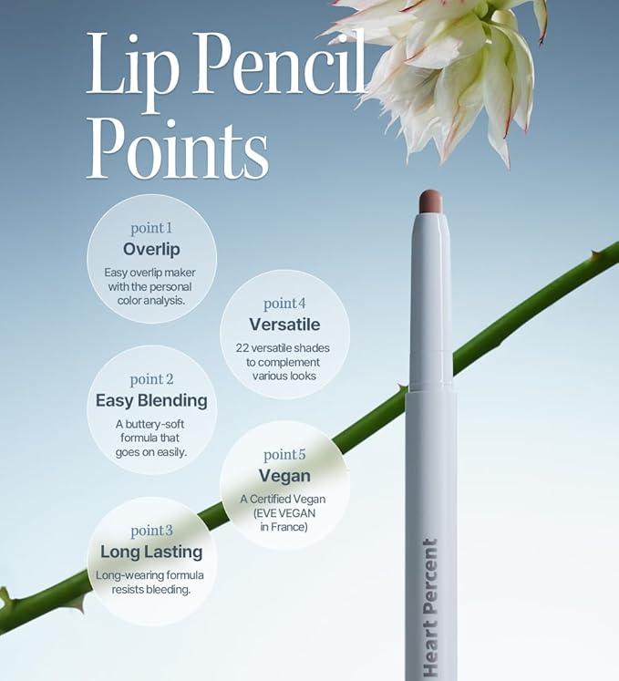 Heart Percent Dote On Mood Lip Pencil, Long-Lasting Creamy Lip Crayon Smooth Color Liner Retractable Lipstick Pencil 0.8g, #10. Clean Beige