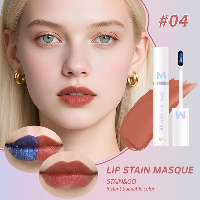 Matte Lip Gloss Peel Off Masque - Peel Off Lip Stain Tattoo, Chestnut Brown Peel Off Lip Tint，Long Lasting Waterproof Transfer-proof Lip Mask Lip Stain Peel Off Lip Gloss,Stay Lip Makeup 04#