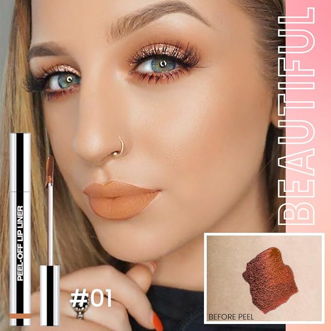 Matte Lip Gloss Stain-Peel Off Lip Liner Tattoo, Orange Brown Lip Tint，Long Lasting Peel Off Lip Stain, Waterproof Transfer-proof Lip Mask Lip Liner Peel Off Lip Gloss,Stayn Lip Makeup. #01