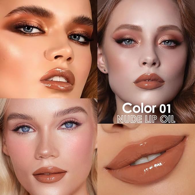 Hydrating Lip Glow Oil, Plumping Lip Oil, Tinted Lip Plumper Gloss,Younger-Looking Lips | Nourishing Long Lasting Non-Sticky Hydrating & Smoothing Lip Treatment Cruelty Free 01#