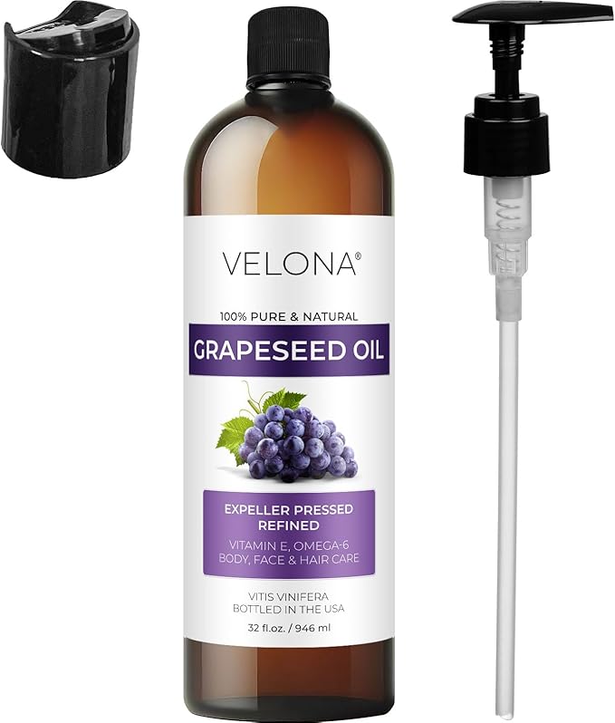 Grapeseed Oil by Velona - 32 fl oz | 100% Pure and Natural Carrier Oil | Refined, Cold Pressed | Cooking, Skin, Face, Body, Hair Care | Use Today - Enjoy Results