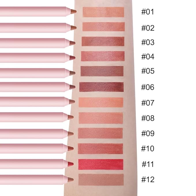 12 Colors lip liner pencils, Modern Classic Lip Liner, Lip Liner Pigmented Vegan Matte, Lasting Finish Lip Liner, Luxurious Creamy Long Lasting Lip Liner, Prevents Feathering and Fading, (02)