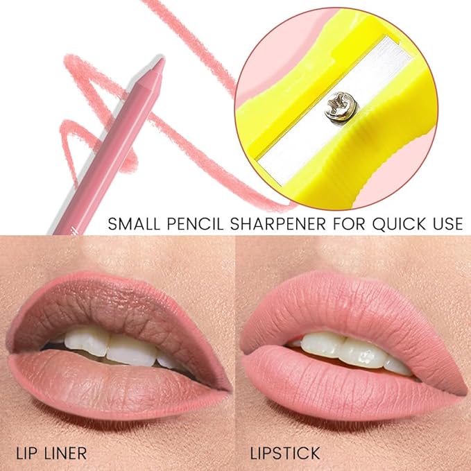 evpct 1Pcs Nude Pink Matte Long Lasting Lip Liner Pencils Makeup for Shaping & Sculpting Lips, No Transfer Long Wear Waterproof Pigmented Lip Liner lipliners Crayon Lipstick Pencil Sharpener 18