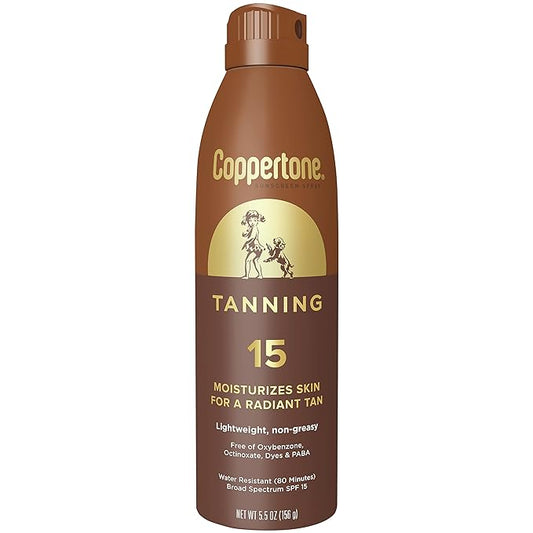 Coppertone Tanning Sunscreen Spray, SPF 15 Broad Spectrum Tanning Sunscreen, Water Resistant Sunscreen, 5.5 Oz
