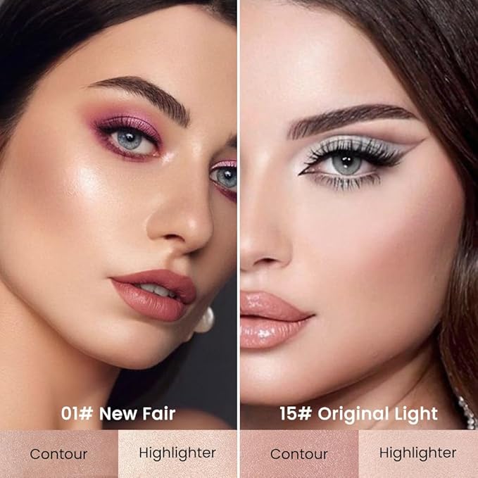 Kaely 2Pcs Cream Bronzer Highlighter Stick,Face Shaping Contouring Shades Makeup,01+15