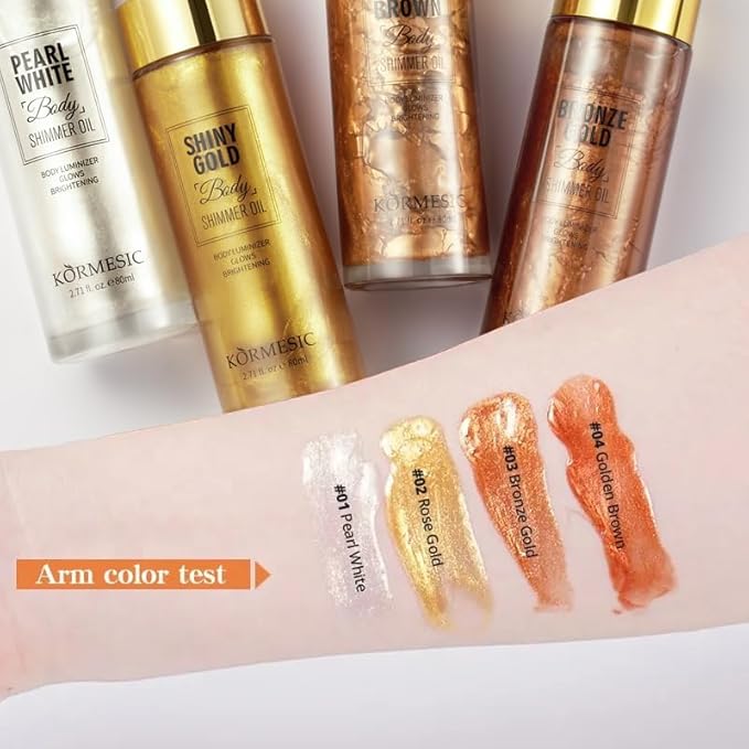 Shimmer Body Oil,Long Lasting Waterproof Face Brighten Glow (Bronze Gold)