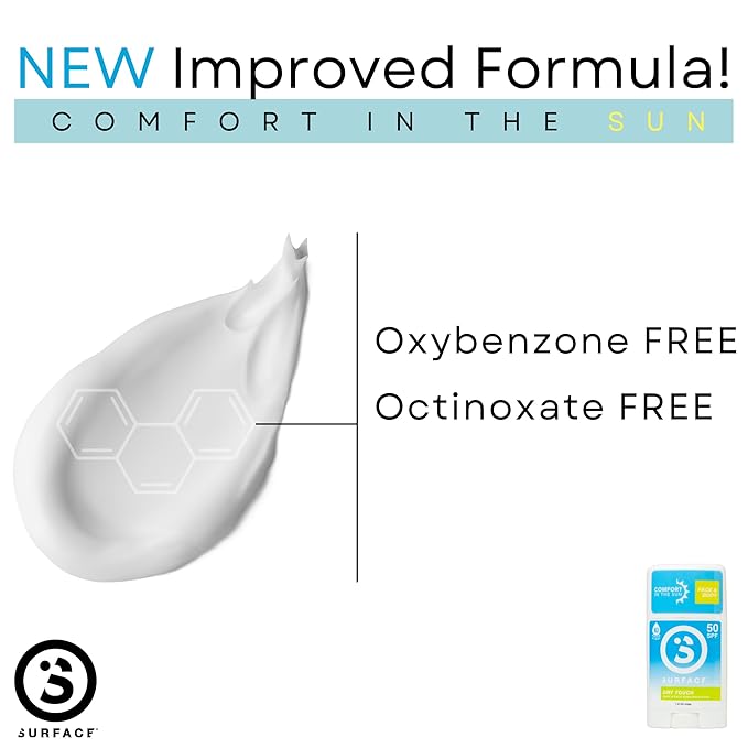 Surface Dry Touch Body Sunscreen Stick - Reef Safe, Ultra-Light & Clean Feeling, Broad Spectrum UVA/UVB Protection, Paraben Free, Hypoallergenic, Water Resistant, Fragrance Free - SPF 50, 1.5oz