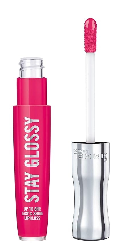 Rimmel Stay Glossy Lip Gloss - Non-Sticky and Lightweight Formula for Lip Color and Shine - 360 The Future is Pink, .18oz
