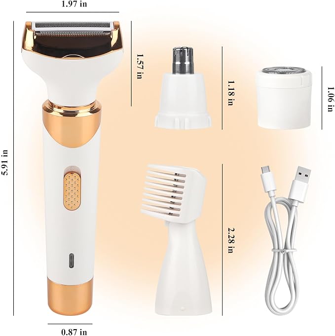 Electric Razor for Womens Men,Cordless Ladies Electric Shaver,4 in 1 Painless Wet & Dry Waterproof Body Razor and Facial Hair Remover,Rechargeable Hair Removal Kit for Bikini Underarm Hairs (White)