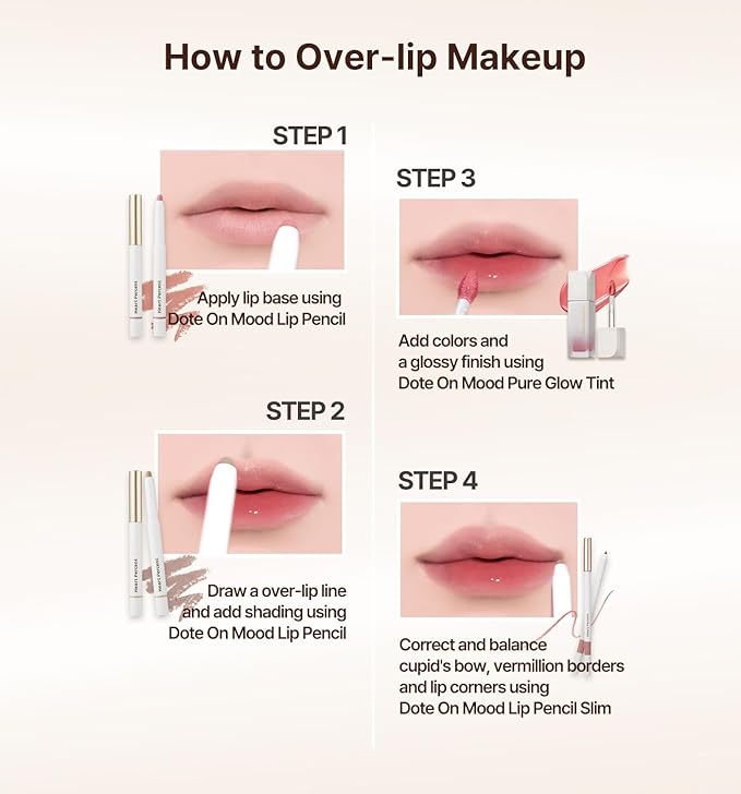 Heart Percent Dote On Mood Lip Pencil Slim, Defines and Fills Creamy Lip Liner Retractable Lipstick Pencil with Built-In Sharpener, #02. Creamy Pink