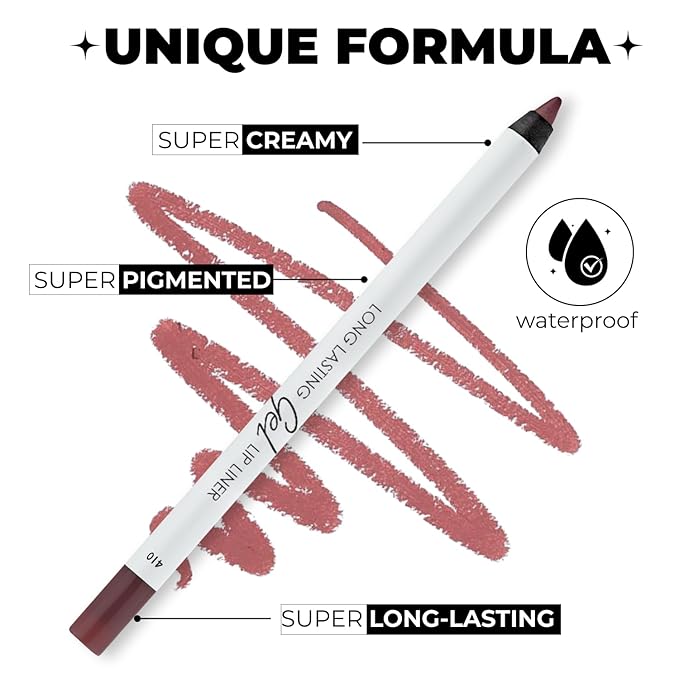 Matte Gel Lip Liner Pencil | Weightless & CreamyTexture - Sharpenable - Longwear & Waterproof - High Pigmented & Flawless Finish - Cruelty-free & Paraben-Free,- 410, 1,7g/0.05oz